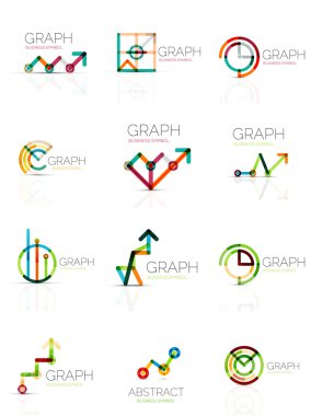 Linear graph and chart abstract logo set, connected multicolored line segments