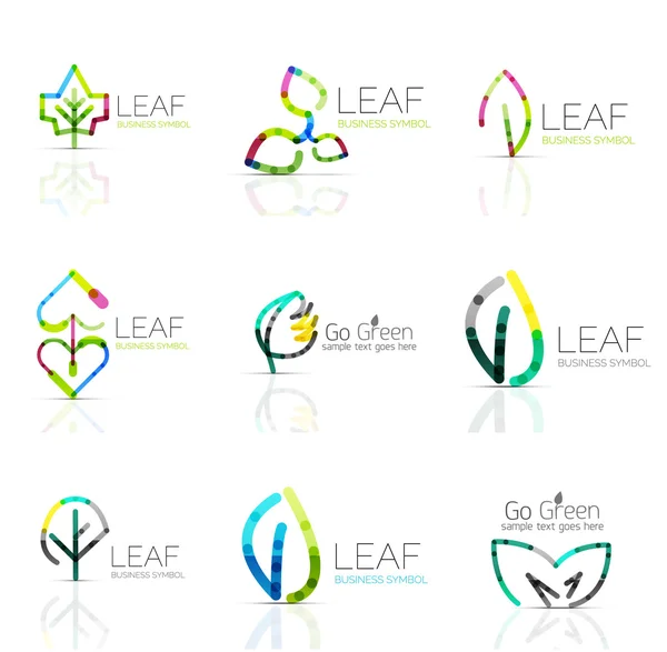 Linear leaf abstract logo set, connected multicolored segments — 스톡 벡터