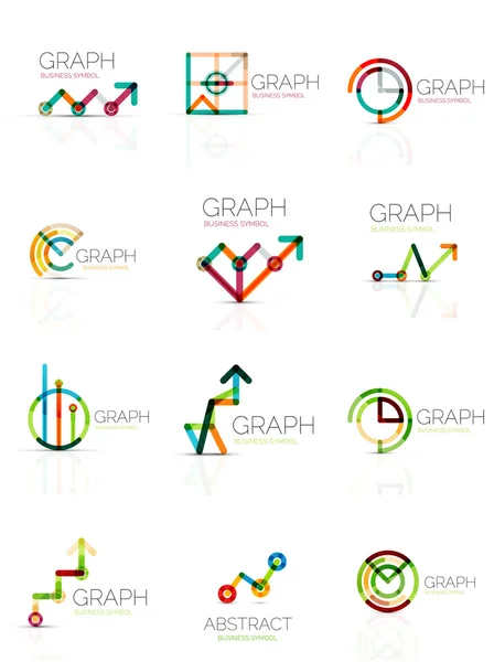 Линейный график и график абстрактный набор логотипов, связные разноцветные отрезки — стоковый вектор