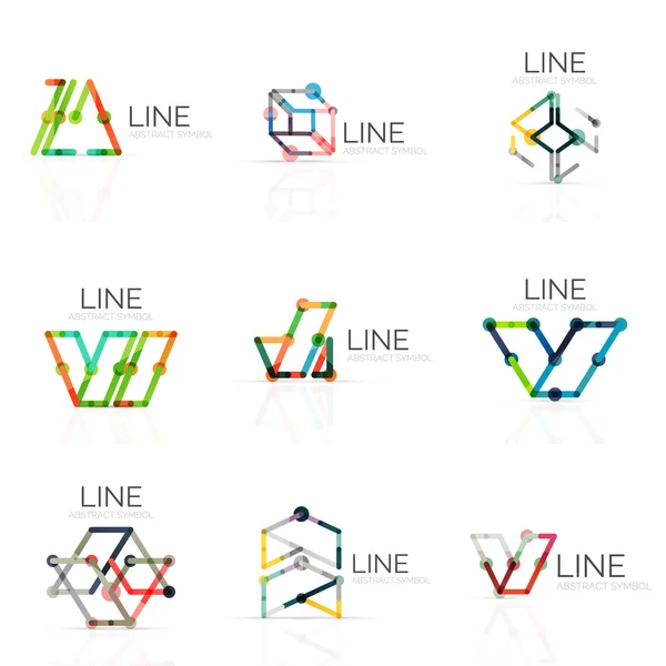 Set van lineaire abstracte logo's, aangesloten veelkleurige segmenten lijnen in geometrische figuren — Stockvector