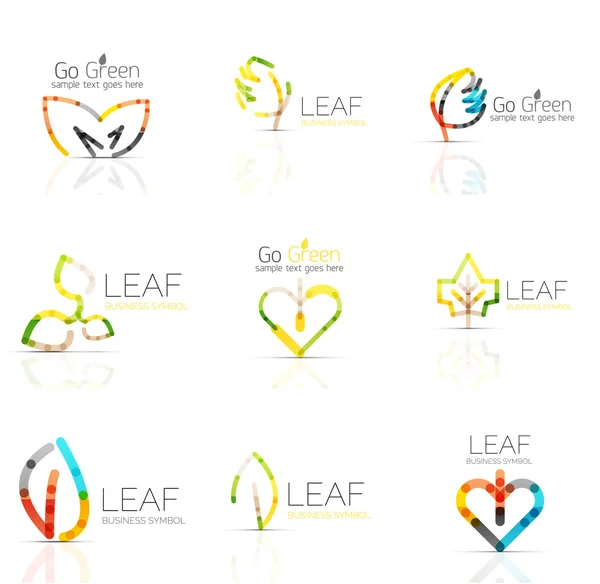 Linear leaf abstract logo set, connected multicolored segments — 스톡 벡터