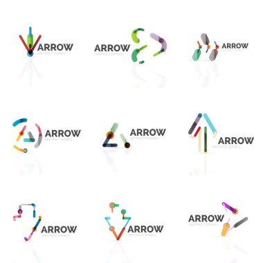 Doğrusal ok soyut logolar, Doğrusal işaretçi rakamlar satırlarında bağlı çok renkli kesimleri kümesi