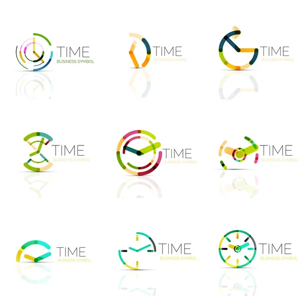 Linear time abstract logo set, connected multicolored segments — 스톡 벡터