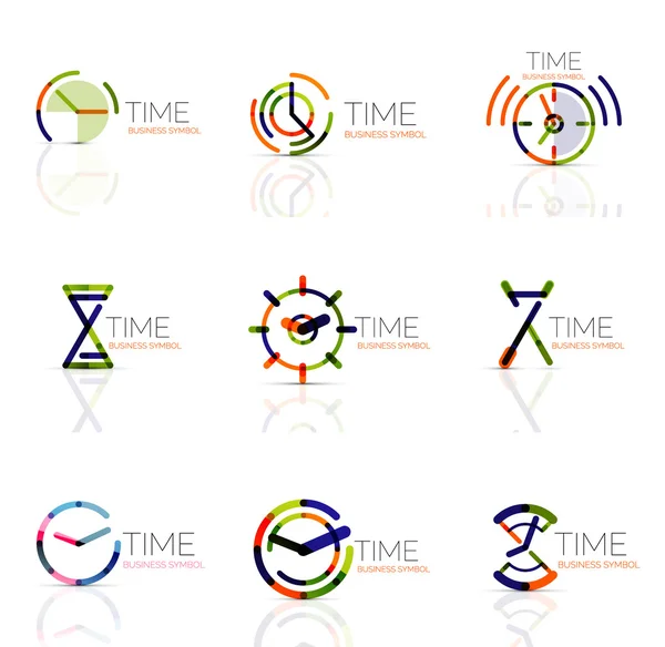 Conjunto de logotipo abstracto de tiempo lineal, segmentos multicolores conectados — Archivo Imágenes Vectoriales