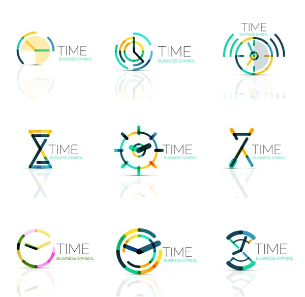 Linear time abstract logo set, connected multicolored segments — Stock Vector