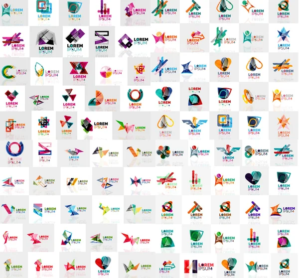 Mega collection of geometrical abstract logo templates, origami paper style business icons with sample text — Stockvector