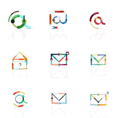 E-posta iş sembolleri vektör veya işaretleri logosu ayarlayın. Doğrusal minimalist düz simgesi tasarım koleksiyonu