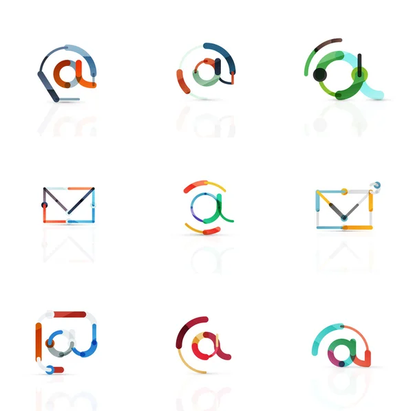 Vector de correo electrónico símbolos de negocios o en signos conjunto de logotipo. Colección lineal minimalista de diseño de iconos planos — Archivo Imágenes Vectoriales