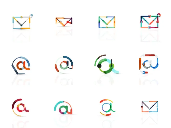 Vector email business symbols or at signs logo set. Linear minimalistic flat icon design collection — Stock Vector