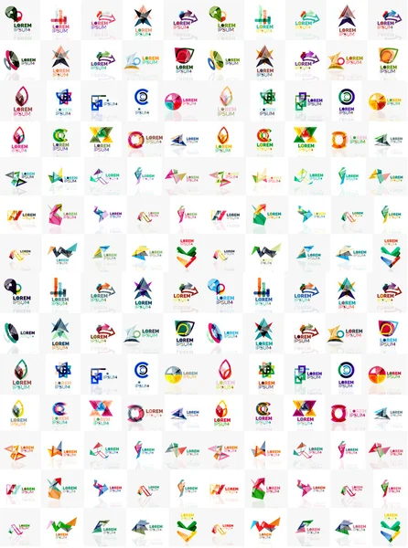 Mega collection of geometrical abstract logo templates, origami paper style business icons with sample text. Vector — Stok Vektör