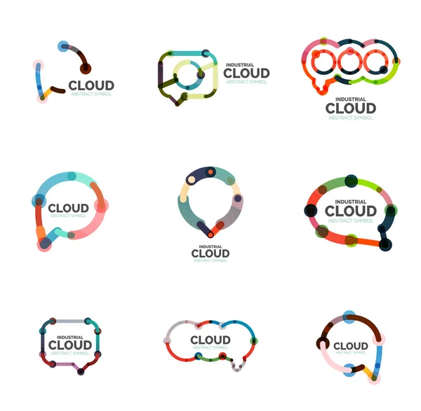 Set of flat linear design speech cloud logos. Talk bubbles, modern geometric industrial thin line icons — Stock Vector