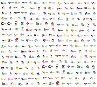 Mega collection of geometrical abstract logo templates, origami paper style business icons with sample text. Vector