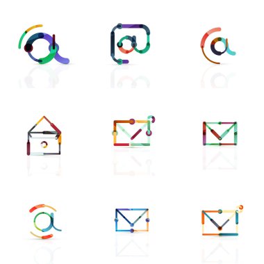 E-posta iş sembolleri vektör veya işaretleri logosu ayarlayın. Doğrusal minimalist düz simgesi tasarım koleksiyonu