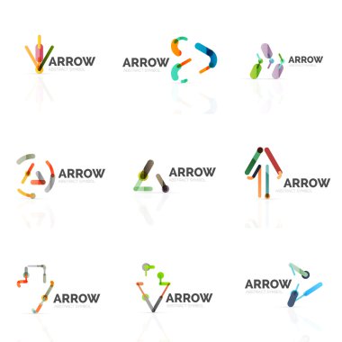 Doğrusal ok soyut logolar, Doğrusal işaretçi rakamlar satırlarında bağlı çok renkli kesimleri kümesi