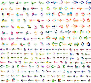 Mega collection of geometrical abstract logo templates, origami paper style business icons with sample text. Vector