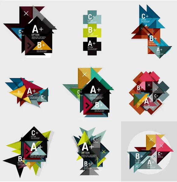 Conjunto de pancartas geométricas de estilo de diseño de papel con texto de muestra, elementos de infografía — Vector de stock