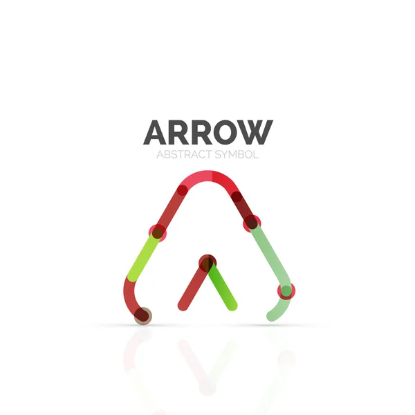 Линейная стрелка абстрактный логотип, соединенные разноцветные сегменты линий в направлении указатель фигуры — стоковый вектор