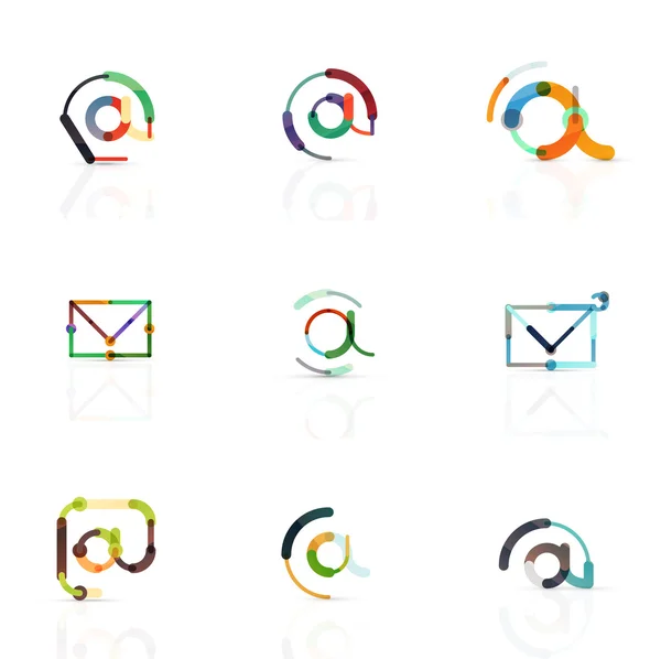 Векторная электронная почта бизнес-симуляторов или на знаках логотипа. Линейная минималистичная коллекция иконок — стоковый вектор