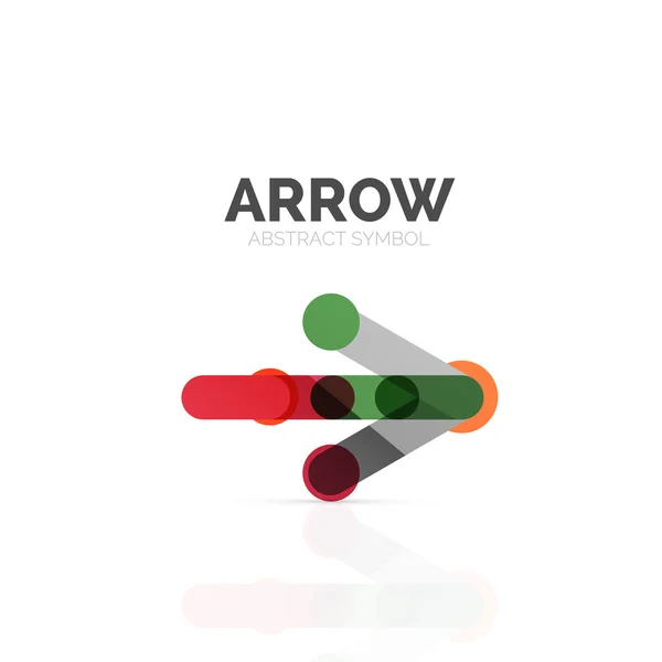 Logotipo abstracto de flecha lineal, segmentos multicolores conectados de líneas en figura puntero direccional — Archivo Imágenes Vectoriales