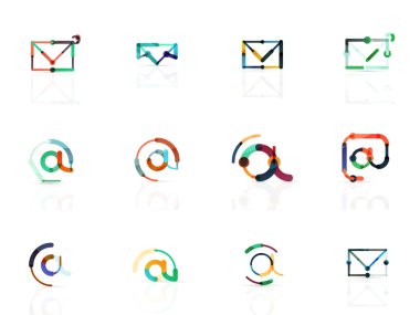 E-posta iş sembolleri vektör veya işaretleri logosu ayarlayın. Doğrusal minimalist düz simgesi tasarım koleksiyonu
