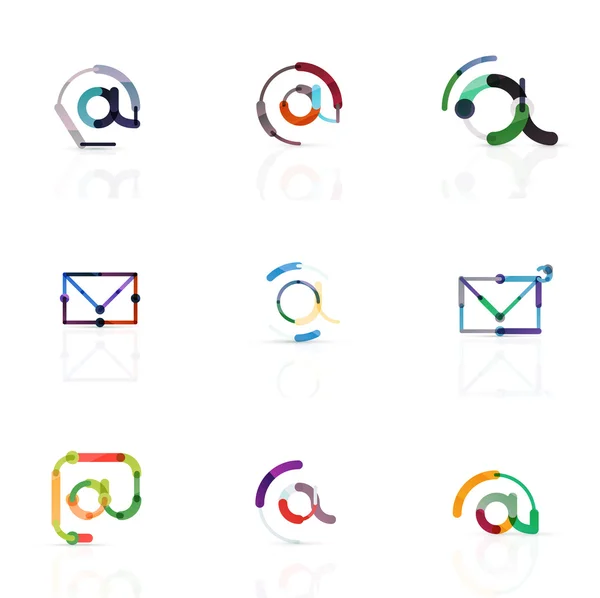 Vector email business symbols or at signs logo set. Linear minimalistic flat icon design collection — Stock Vector