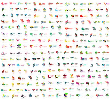 Mega collection of geometrical abstract logo templates, origami paper style business icons with sample text. Vector