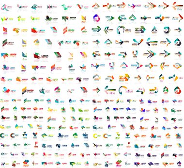 Mega collection of geometrical abstract logo templates, origami paper style business icons with sample text. Vector