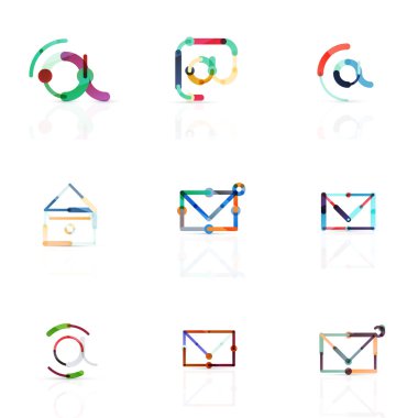 E-posta iş sembolleri vektör veya işaretleri logosu ayarlayın. Doğrusal minimalist düz simgesi tasarım koleksiyonu