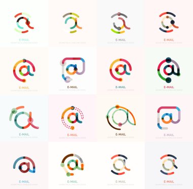 E-posta iş sembolleri vektör veya işaretleri logosu ayarlayın. Doğrusal minimalist düz simgesi tasarım koleksiyonu