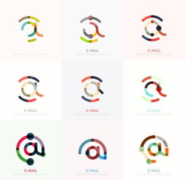 E-posta iş sembolleri vektör veya işaretleri logosu ayarlayın. Doğrusal minimalist düz simgesi tasarım koleksiyonu