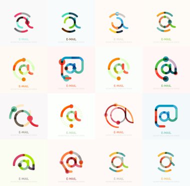 E-posta iş sembolleri vektör veya işaretleri logosu ayarlayın. Doğrusal minimalist düz simgesi tasarım koleksiyonu