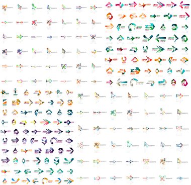 Mega collection of geometrical abstract logo templates, origami paper style business icons with sample text. Vector