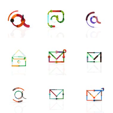 E-posta iş sembolleri vektör veya işaretleri logosu ayarlayın. Doğrusal minimalist düz simgesi tasarım koleksiyonu