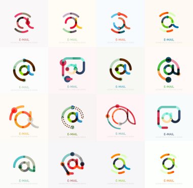 E-posta iş sembolleri vektör veya işaretleri logosu ayarlayın. Doğrusal minimalist düz simgesi tasarım koleksiyonu