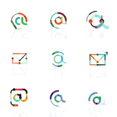 E-posta iş sembolleri vektör veya işaretleri logosu ayarlayın. Doğrusal minimalist düz simgesi tasarım koleksiyonu