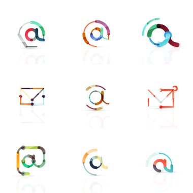 E-posta iş sembolleri vektör veya işaretleri logosu ayarlayın. Doğrusal minimalist düz simgesi tasarım koleksiyonu