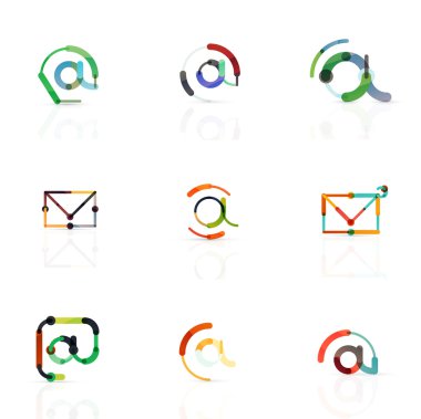 E-posta iş sembolleri vektör veya işaretleri logosu ayarlayın. Doğrusal minimalist düz simgesi tasarım koleksiyonu