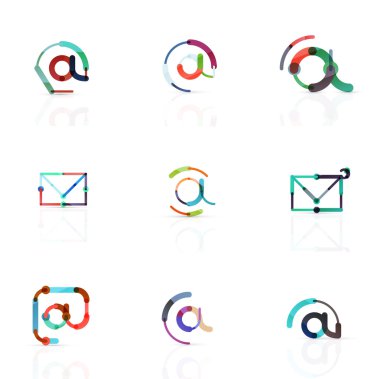 E-posta iş sembolleri vektör veya işaretleri logosu ayarlayın. Doğrusal minimalist düz simgesi tasarım koleksiyonu