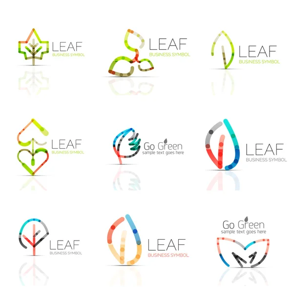 Linear leaf abstract logo set, connected multicolored segments — ストックベクタ