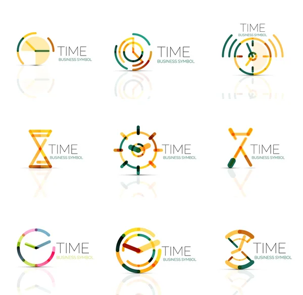 Linear leaf abstract logo set, connected multicolored segments — ストックベクタ