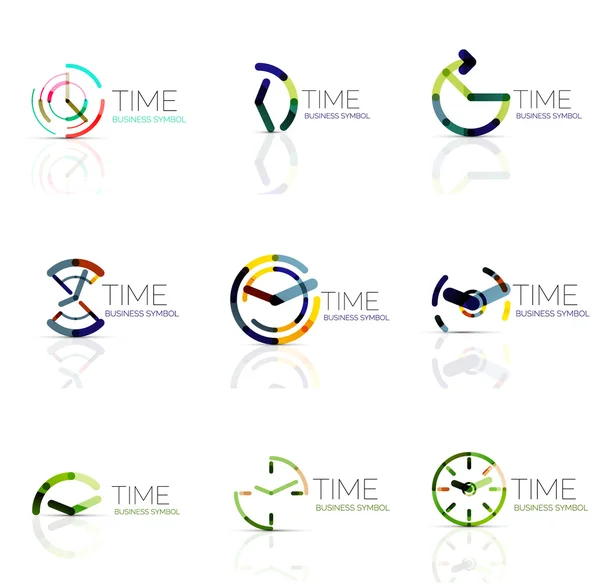 Conjunto de logotipo abstracto de tiempo lineal, segmentos multicolores conectados — Vector de stock