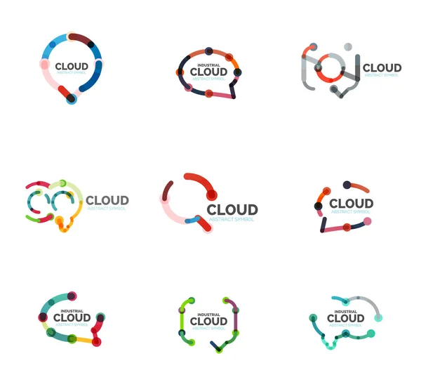 Satz flacher linearer Design-Logos für Sprachwolken. Sprechblasen, moderne geometrische industrielle Thin-Line-Symbole — Stockvektor