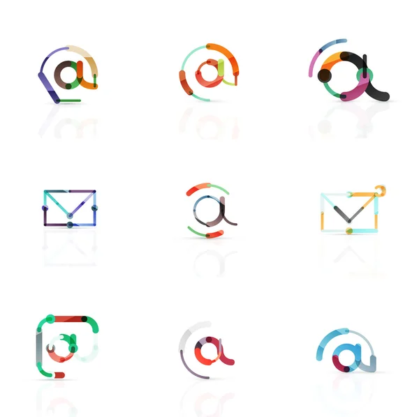 Vector de correo electrónico símbolos de negocios o en signos conjunto de logotipo. Colección lineal minimalista de diseño de iconos planos — Archivo Imágenes Vectoriales