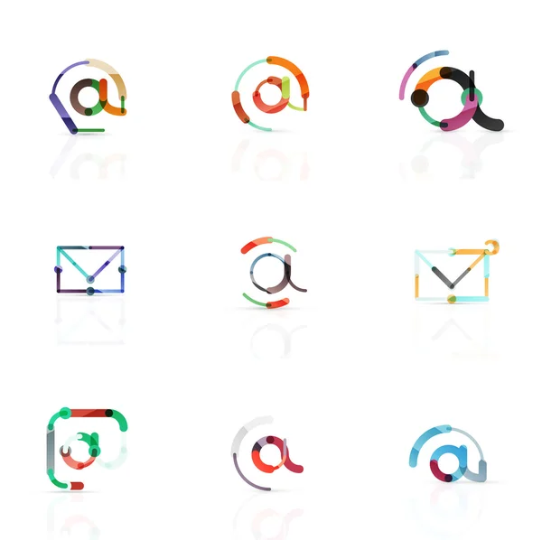 Vector de correo electrónico símbolos de negocios o en signos conjunto de logotipo. Colección lineal minimalista de diseño de iconos planos — Vector de stock