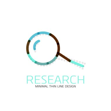 Vektör ince çizgi logo Büyüteç, ara ve bul veya yakınlaştırma logo tasarım. Doğrusal minimalist iş simgesi
