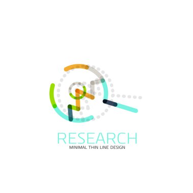 Vektör ince çizgi logo Büyüteç, ara ve bul veya yakınlaştırma logo tasarım. Doğrusal minimalist iş simgesi