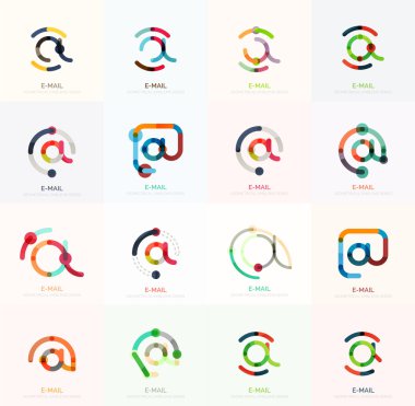 E-posta iş sembolleri vektör veya işaretleri logosu ayarlayın. Doğrusal minimalist düz simgesi tasarım koleksiyonu