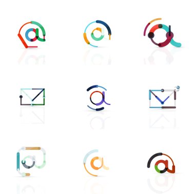 E-posta iş sembolleri vektör veya işaretleri logosu ayarlayın. Doğrusal minimalist düz simgesi tasarım koleksiyonu