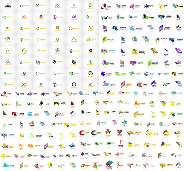 Mega collection of geometrical abstract logo templates, origami paper style business icons with sample text. Vector