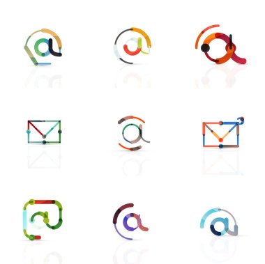 E-posta iş sembolleri vektör veya işaretleri logosu ayarlayın. Doğrusal minimalist düz simgesi tasarım koleksiyonu